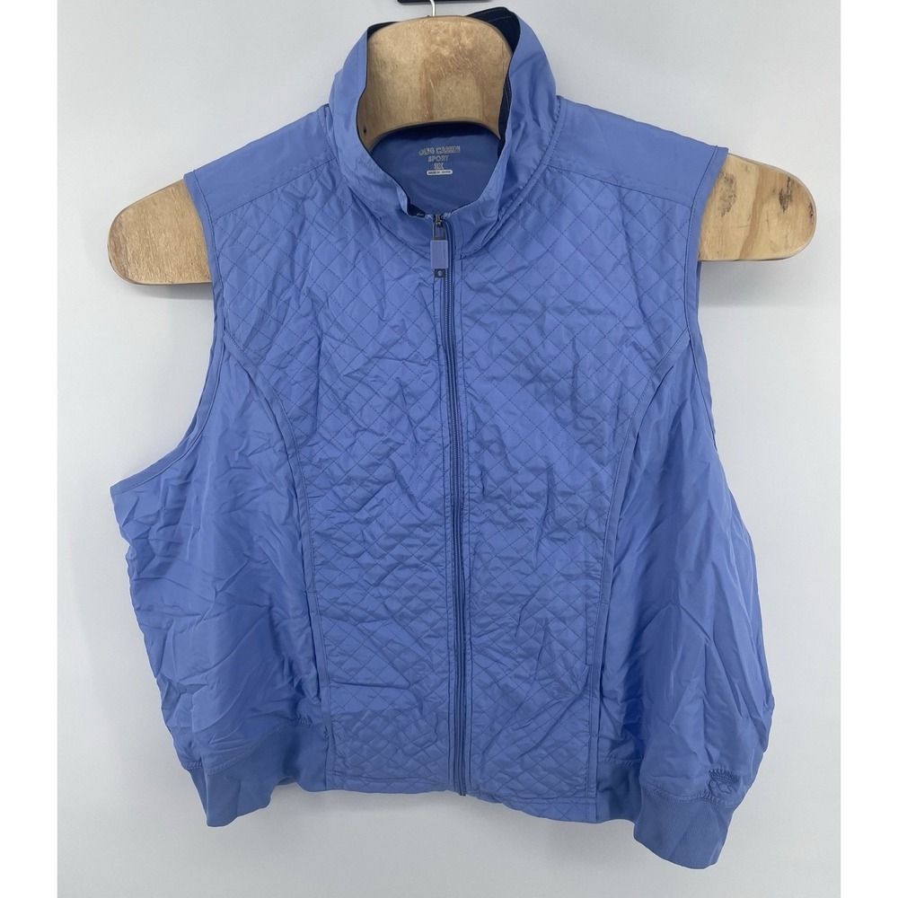 Oleg Cassini Sport Vest Womens 3X Blue Quilted Full Zip Mock Neck Outdoor NWT